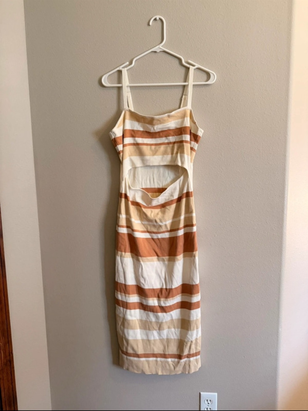 bohme Striped Midi Dress in Cream and Tan